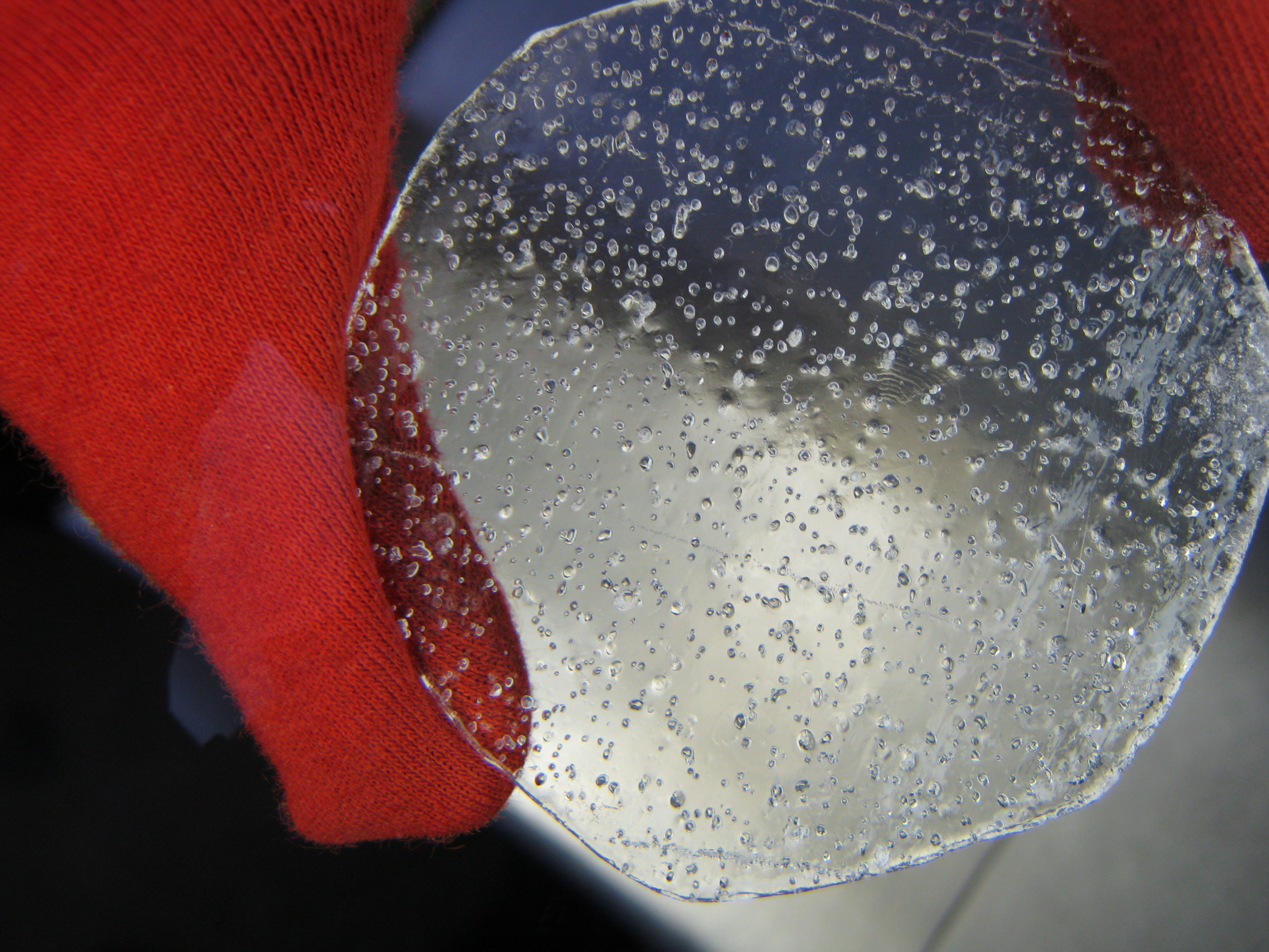 Ice core section showing air bubbles