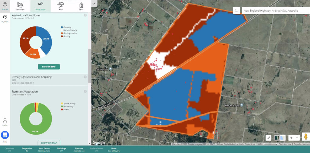 Screenshot from the DAS system. The Rural Intelligence Platform delivers reliable farm data and analytics.