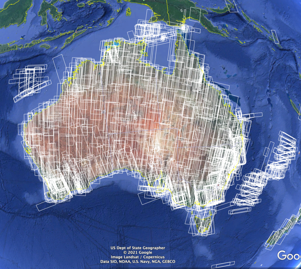 Coverage of NovaSAR-1 data shown in Google Earth