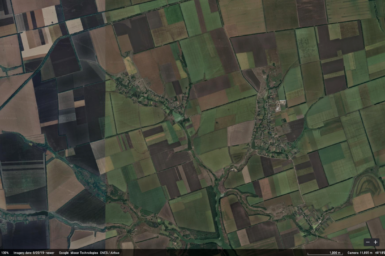 satellite image of fields in Ukraine from Google Earth Engine.