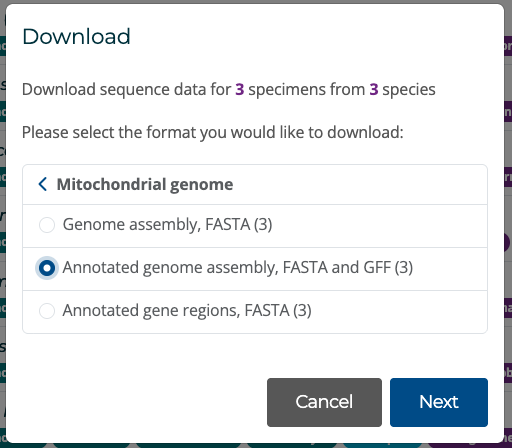 Image of download data for mitochondrial genome screen