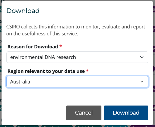 Image of screen to enter reason for download