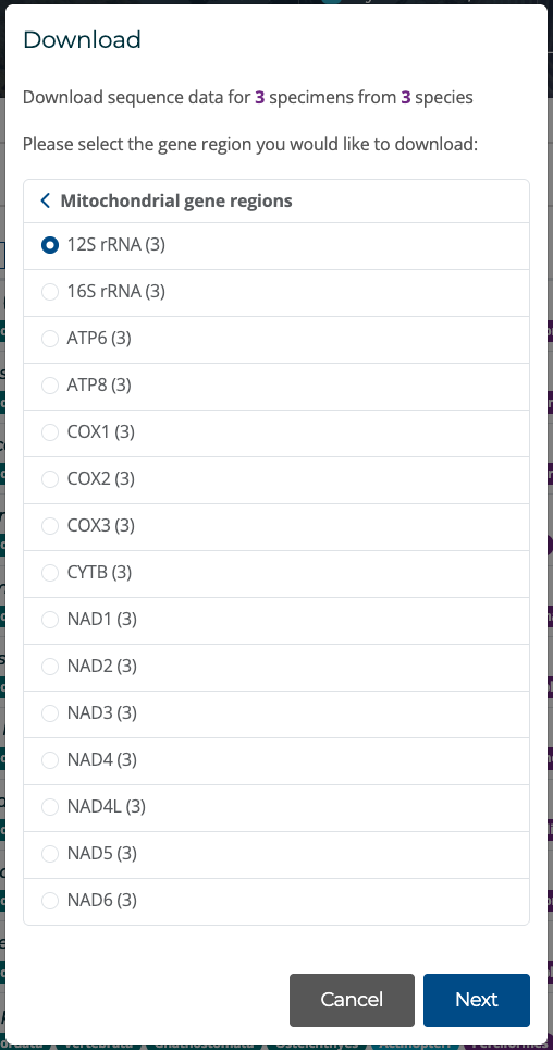 Image of download gene region screen