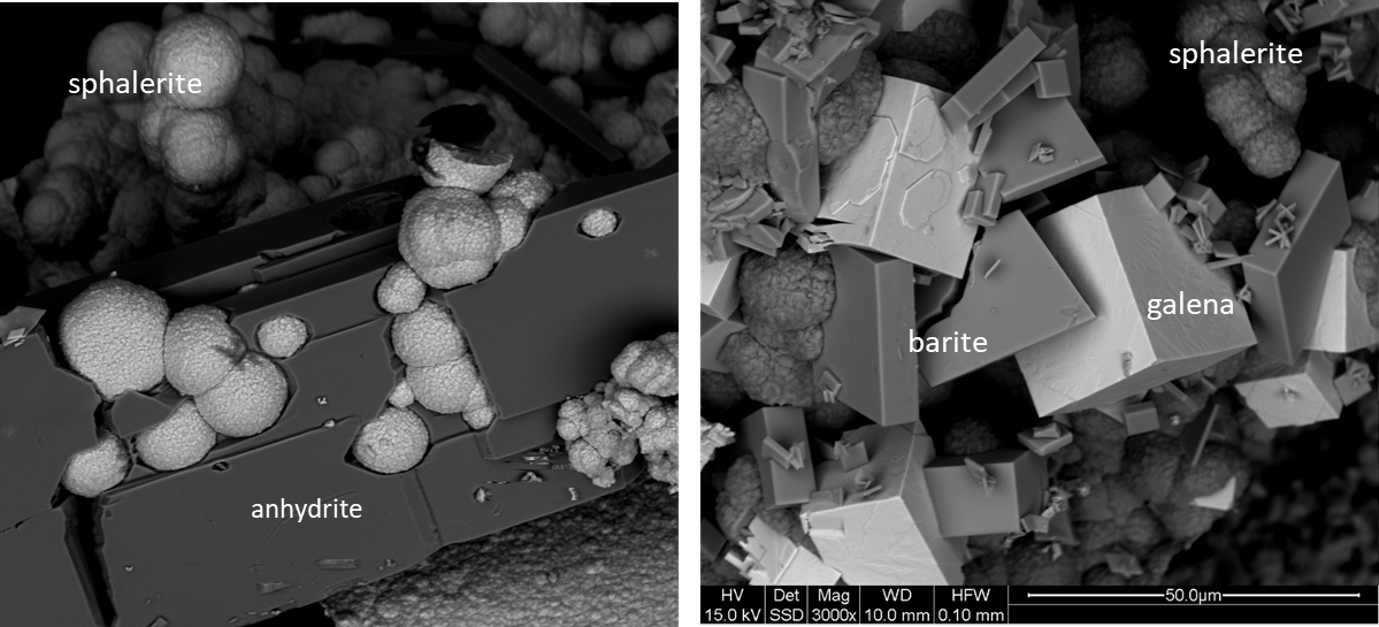 Hydrothermally synthesised germanium-bearing sphalerite, galena, anhydrite, and barite