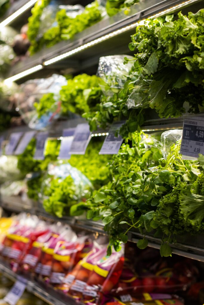 Vegetables on supermarket shelves