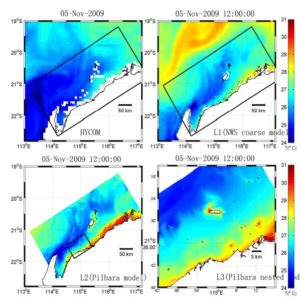 Downscaled ocean model predictions of Pilbara coastal temperature variability.