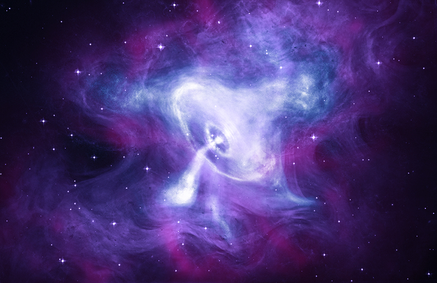 A new composite image of the Crab Nebula features X-rays from Chandra, optical data from Hubble, and infrared data from Spitzer.