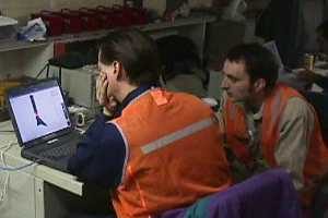 Researchers Elliot Duff and Jonathan Roberts testing