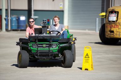 Paulo Borges and Andreas Pfrunder on the Gator mapping the workshop area of QCAT