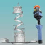 The handheld device has a laser scanner that sways on a spring to capture millions of detailed measurements quickly