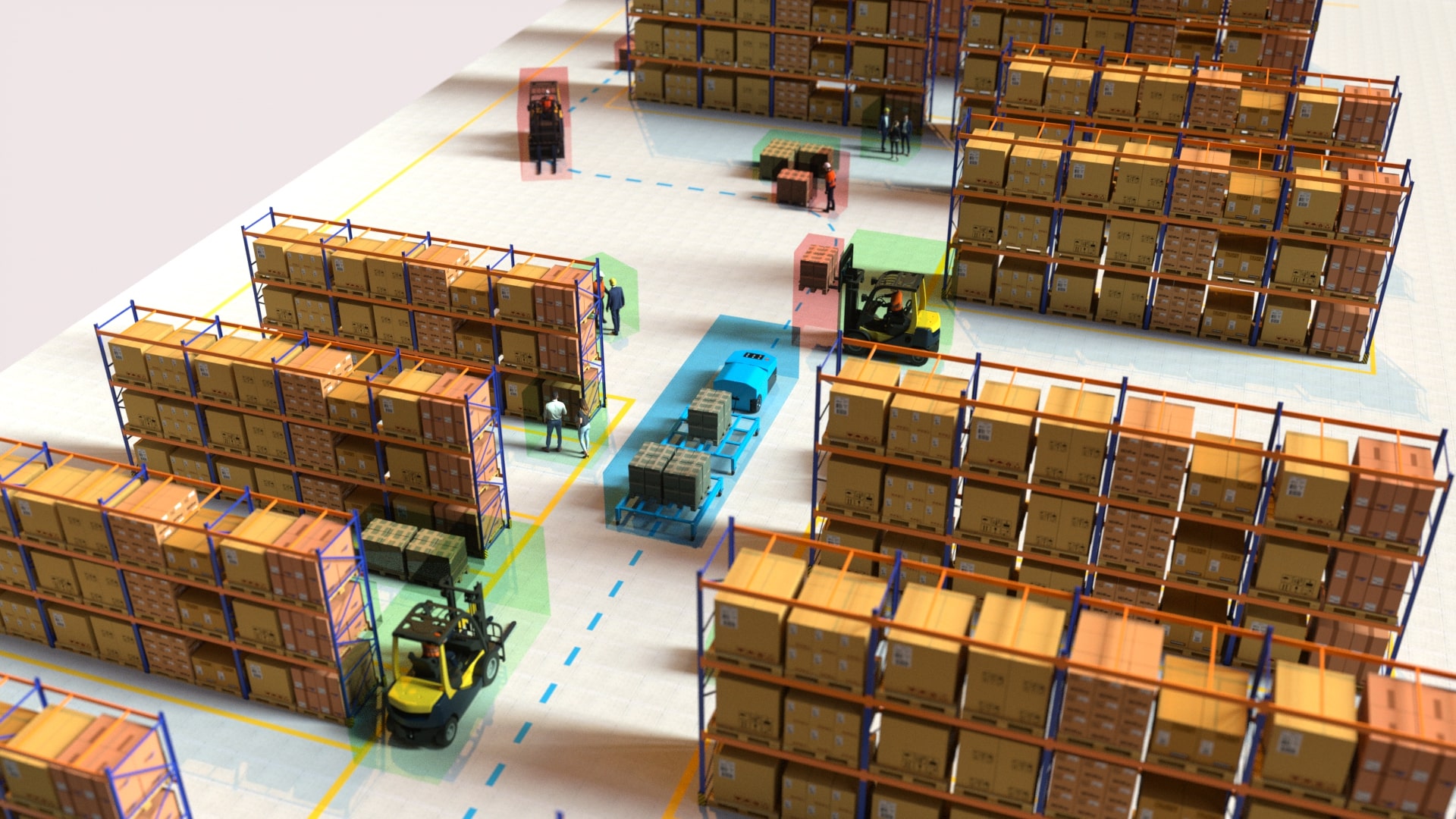 Illustration of the technology in a factory floor, identifying blobs for safety purposes