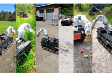 Tracked robot with arm enabling mobile manipulation