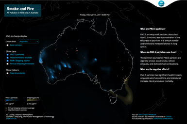 Map of Australia with air quality overlay