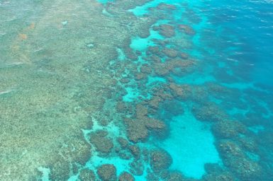 Looking down on a coral reef from the air