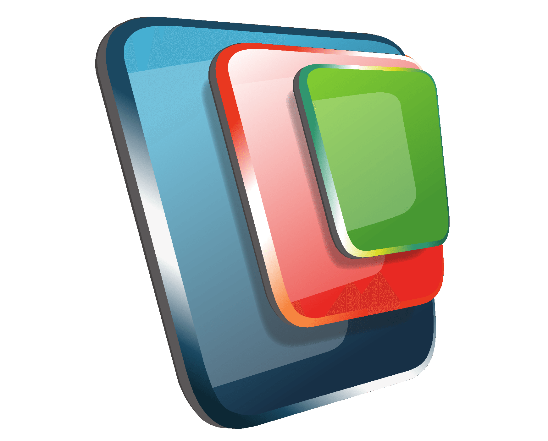 Workspace logo - green square on red on blue