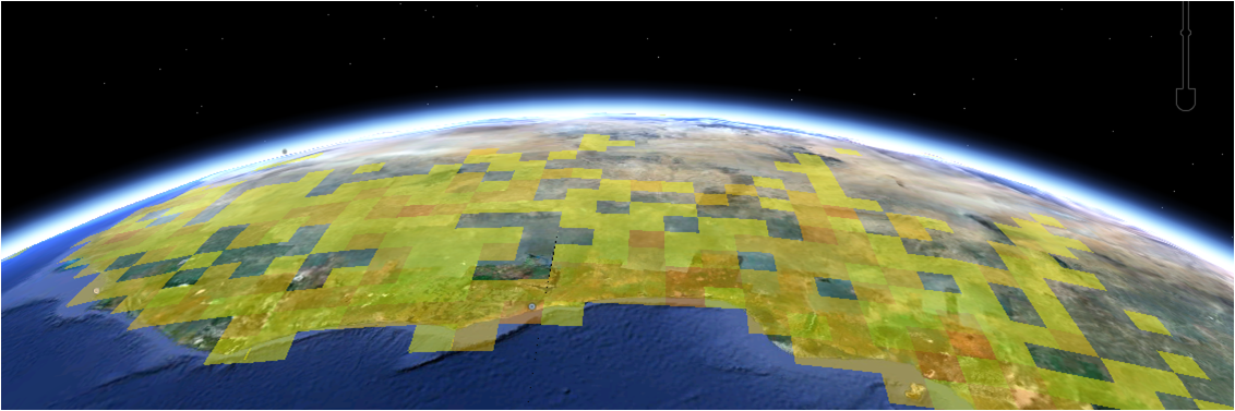 Satellite view of Australia, edge on from the south, with an overlay