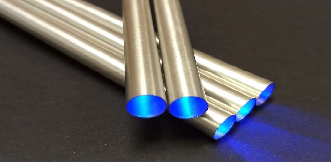 blue light from steel tubes